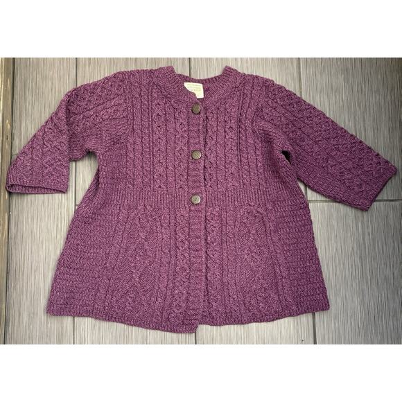 Kilronan Knitwear Merino Pure New Wool Cable Knit Sweater Purple XL Ireland - Picture 1 of 4